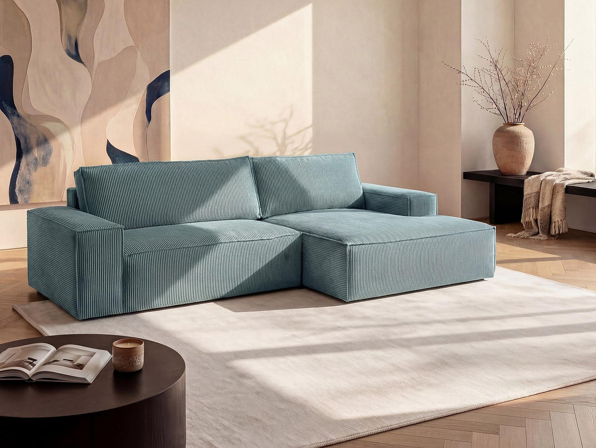 SCHLAFSOFA - 4 Personen-Sitzer - Samt, Stoff - Türkisblau - - Hellblau, Textil (267/85/167cm) - Vente-Unique