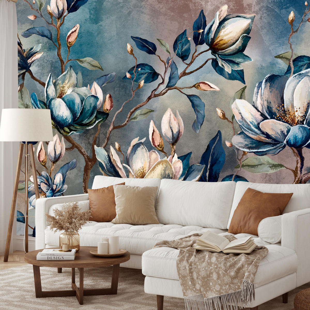 FOTOTAPETE für Wohnzimmer Wunderschöne Magnolien Blätter Zweige Blumen 500x350 - Multicolor, Papier (500/350cm) - Muralo