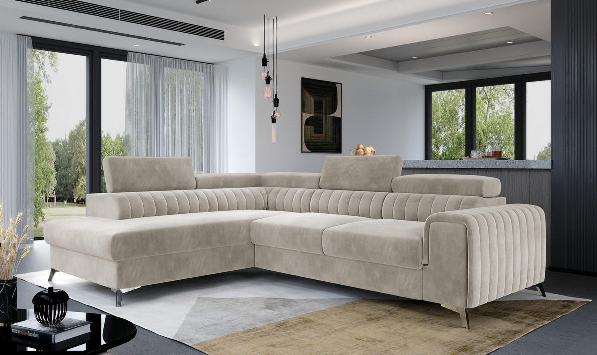 ECKSOFA - OLIVIER (Links, Hellbeige) - Creme, Textil (275/205cm) - Möblo