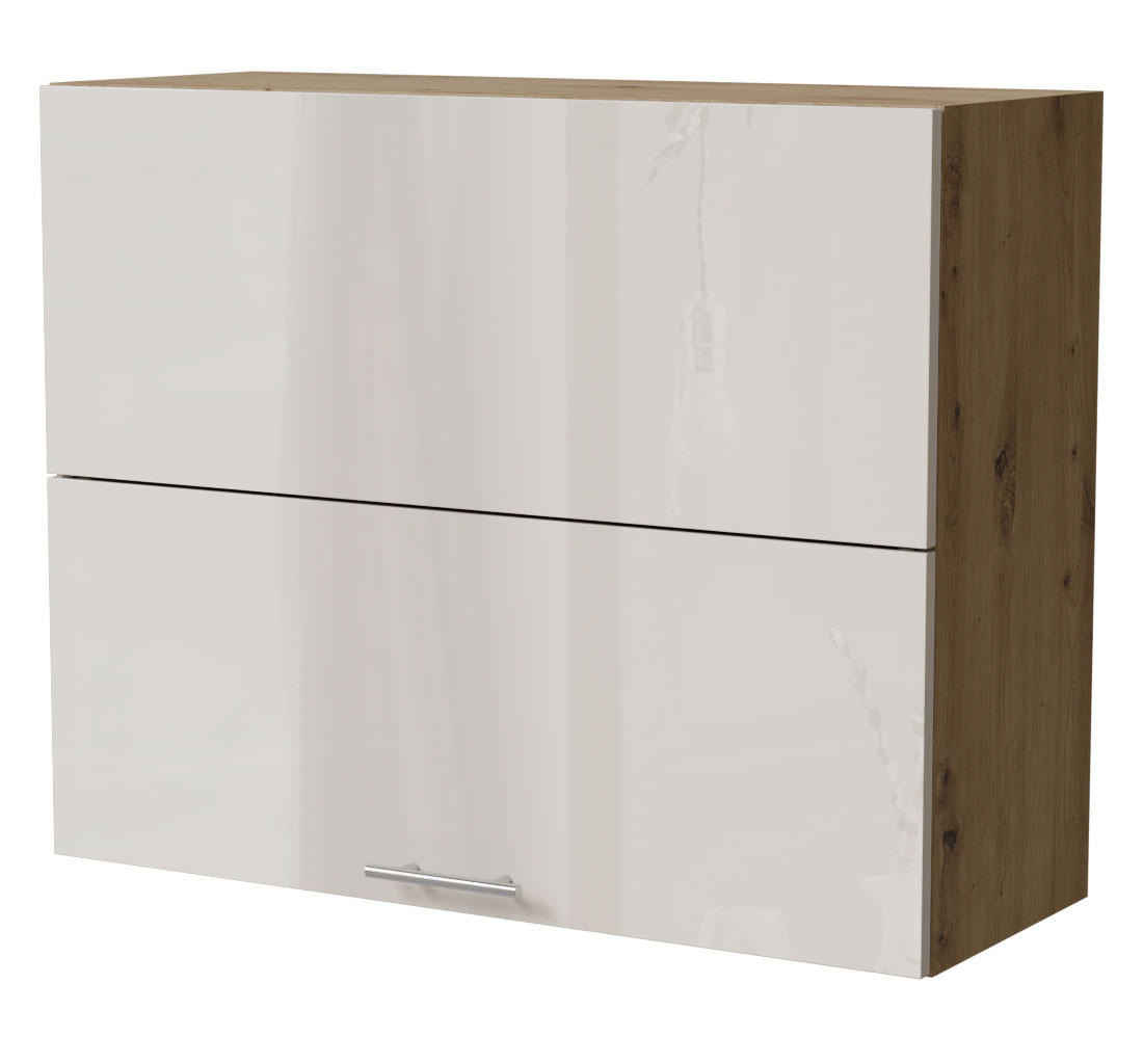 KLAPPHÄNGESCHRANK Brerra W8B/90-AV Eiche Artisan / RAL 9001 creme Hochglanz 90 / 32,5 / 72cm - Creme/Eiche Artisan, Holz/Holzwerkstoff (90/72/32.5cm) - Feldmann-Wohnen