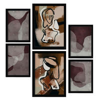 POSTER Set Mit 6 Nachkommenskunst In Weibliche Zusammenfassung Ästhetische Dekorative Gemälde Für Ihr Wohnzimmer Zuhause A3 & A4 Schwarzer Rahmen - Schwarz, Papier (29/3cm) - Nacnic