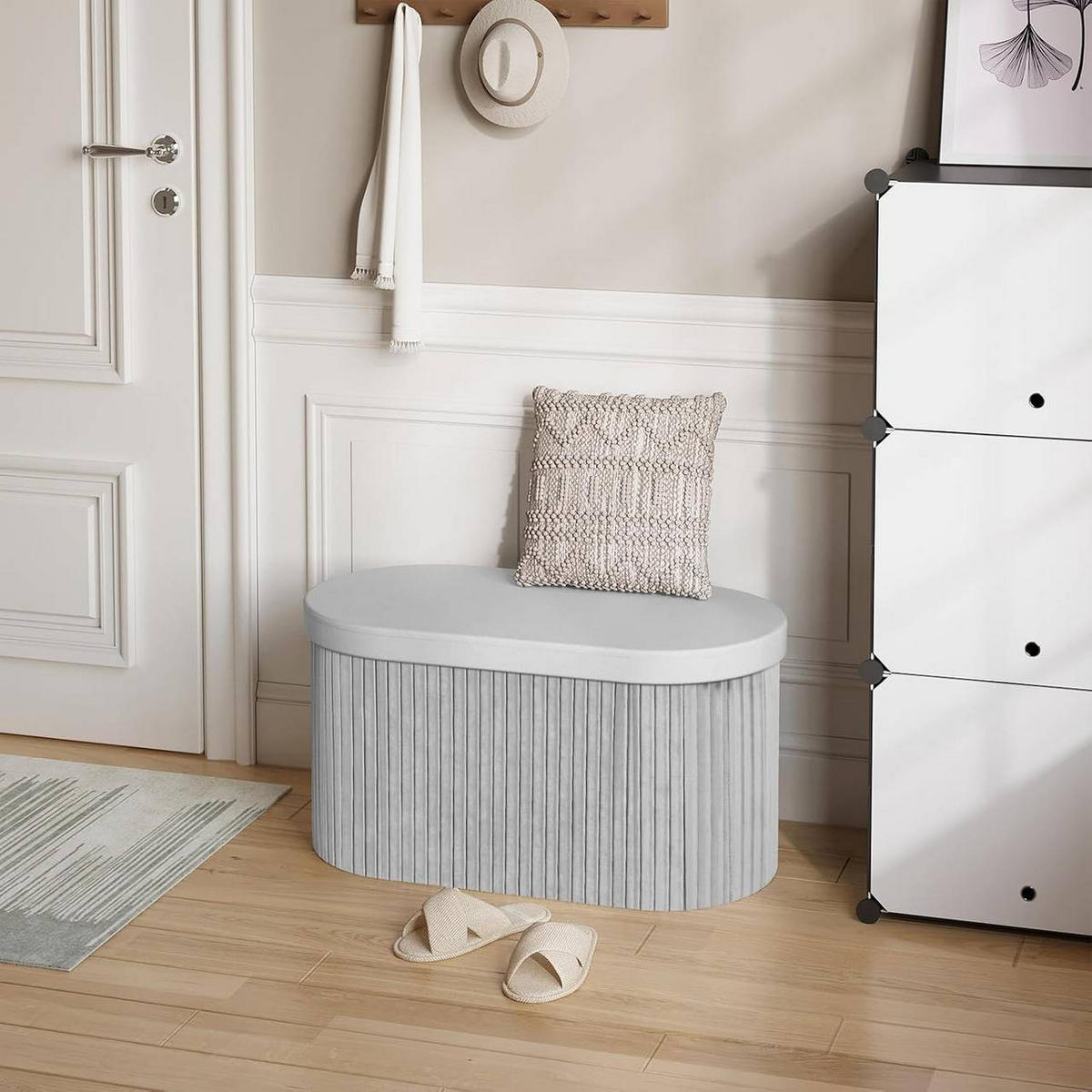 SITZHOCKER mit Deckel Stauraum, 76x38x38 cm, Hellgrau - Hellgrau, Textil (78/38/38cm) - Woltu