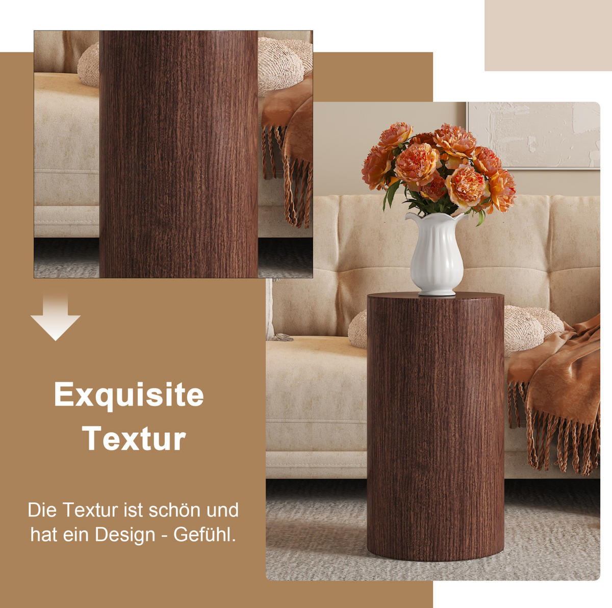 KLUBSKA miza iz MDF, premer/višina: 30/55 cm, orehove barve - barva oreha, leseni material (30/30/55cm) - BEAOK