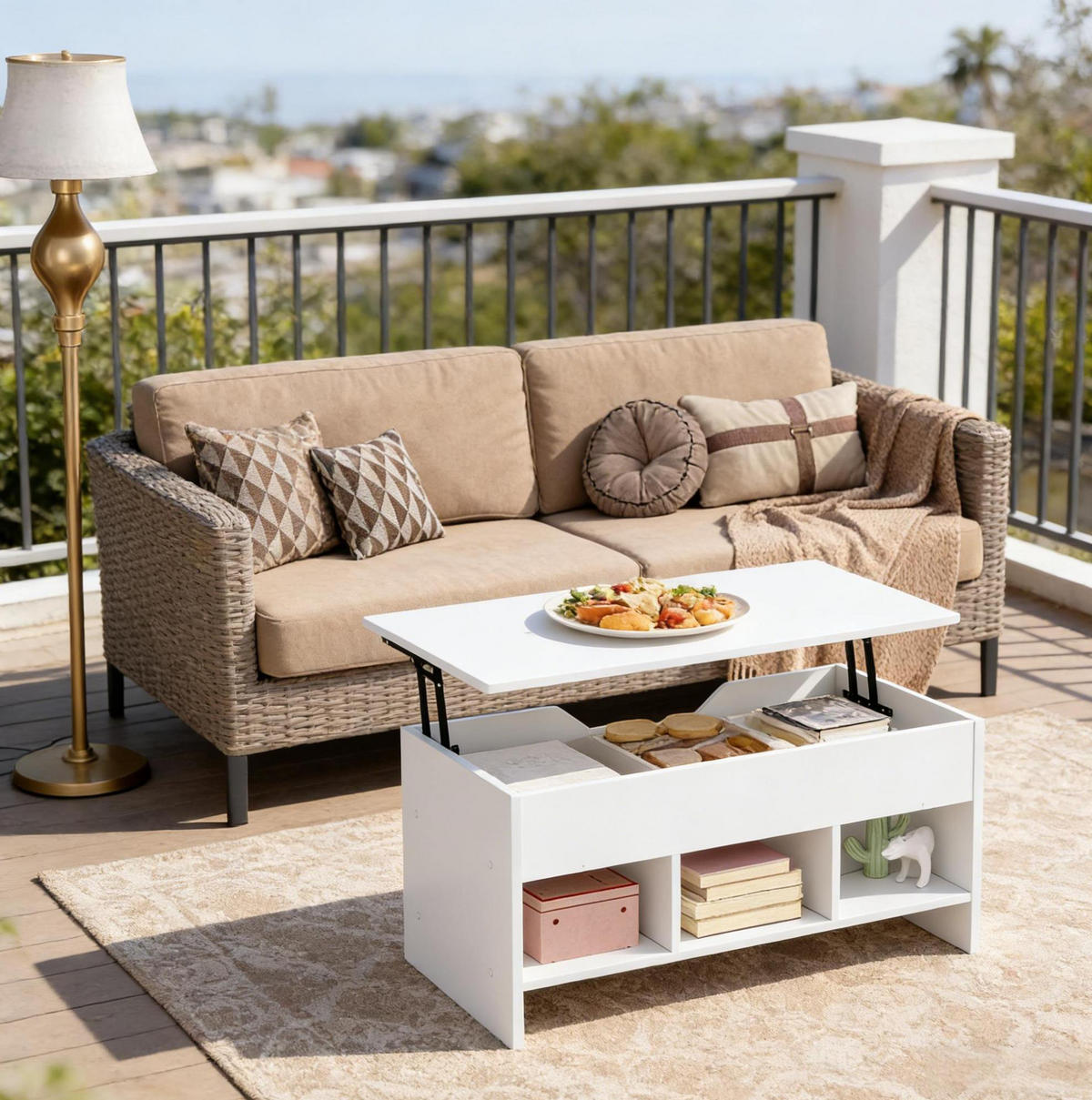 COUCHTISCH aus Holz & Metall 96x51x60.5 cm in Weiß mit Lift-Top & Stauraum - Weiß, Holzwerkstoff (96/51/60.5cm) - Modfu