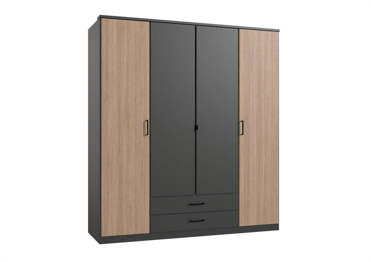 KLEIDERSCHRANK Fulda in Grafit und Multiplex 180x199x58 cm (BxHxT) – Drehtürenschrank 4 türig ohne Glasfront - Braun/Grau, Holzwerkstoff (120/200/80cm)