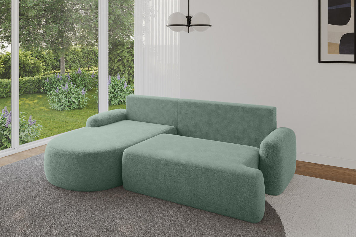 ECKSOFA mit Schlaffunktion und Bettkasten LIRA-L - 264x172x89 Salbeigrün - Mintgrün, Holzwerkstoff/Textil (264/172cm) - ALTDECOR