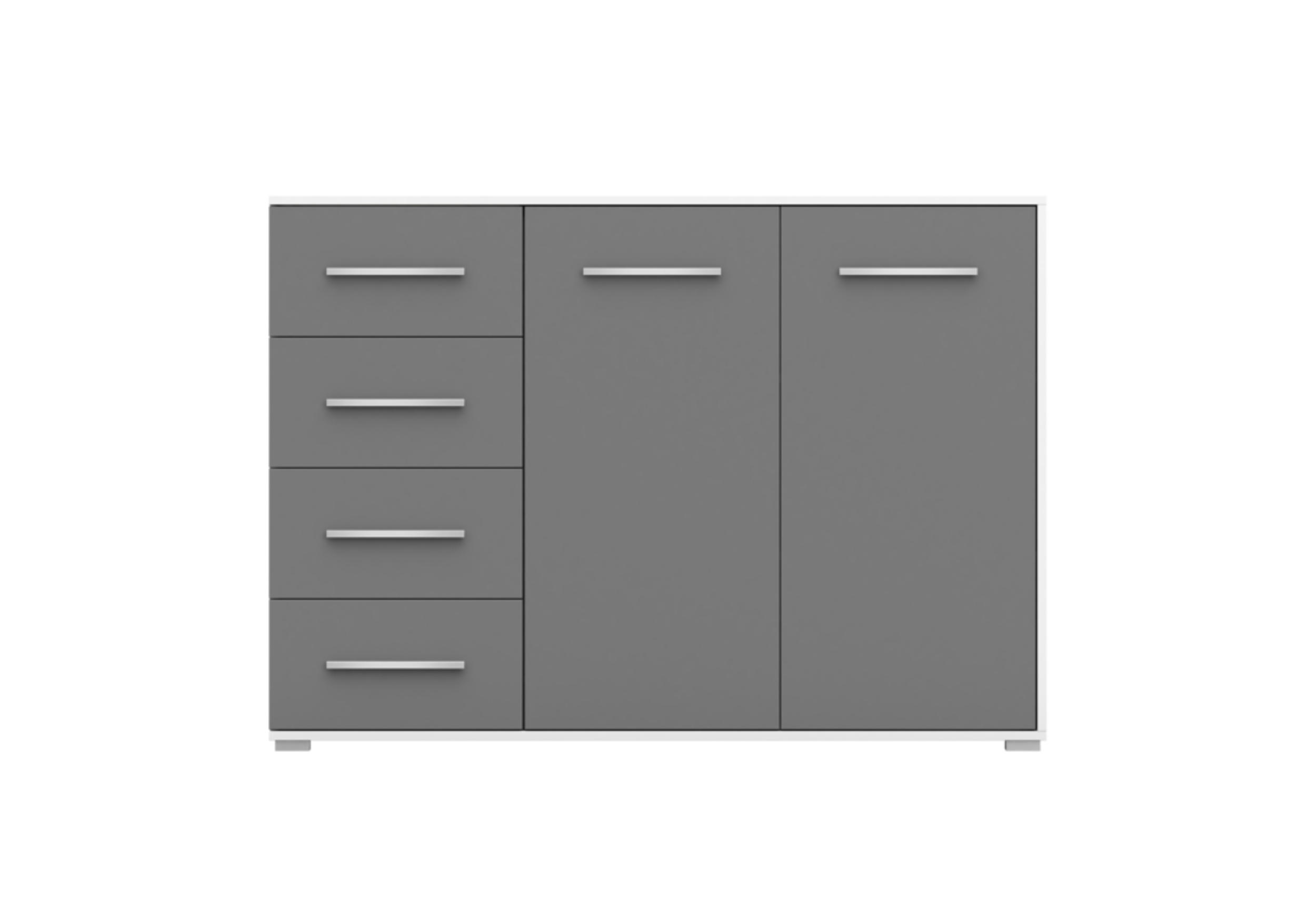 KOMMODE - Highboard IRYS 01 2D4S Weiß + Grau - Weiß/Grau, Holzwerkstoff (135/95/45cm) - Möblo
