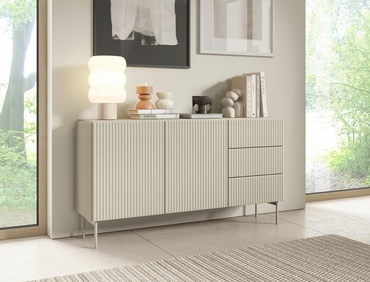 KOMMODE 147 cm mit 3 Schubladen Galiano, 2 Türen, Kaschmir - Kaschmir/Beige, Holz/Metall (147/81/40cm) - Emporius
