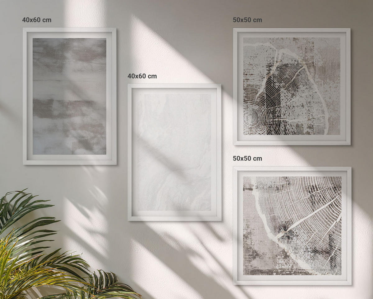 WANDBILDER 4er-Set - 50x50 cm & 40x60 cm Weißer Rahmen - Abstrakte moderne Formen - Weiß, Kunststoff (50/50cm) - ArtPrintCave