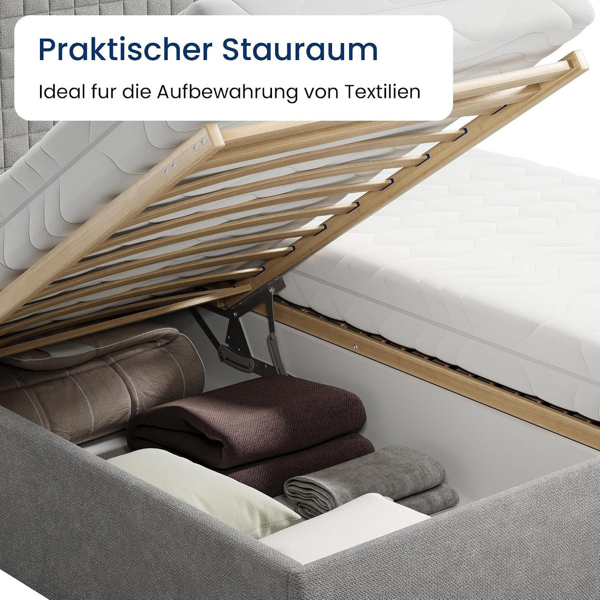 POLSTERBETT VARDO-Stoff 160x200 cm in Grau - Grau, Textil (160/200cm) - Home Collective