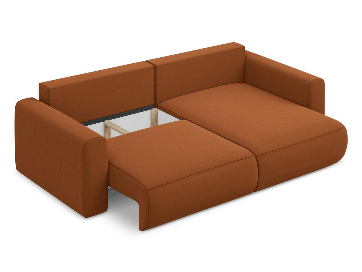 ECKSOFA mit Schlaffunktion Samt Stoff Orange - Terra cotta/Schwarz, Kunststoff/Textil (240/149cm) - Makamii
