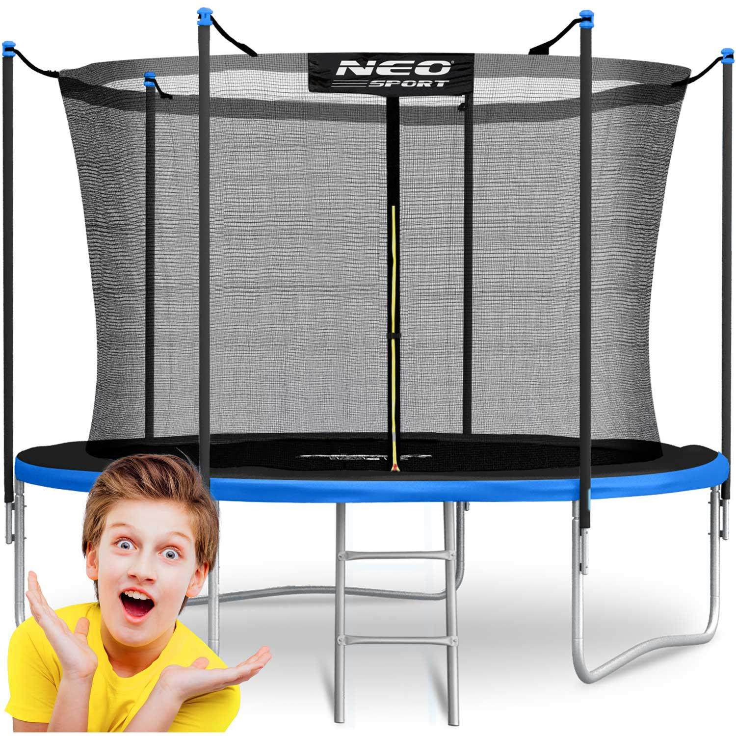 GARTENTRAMPOLIN 8 ft/252 cm mit Innennetz und Leiter - Blau, Metall (252/252cm)