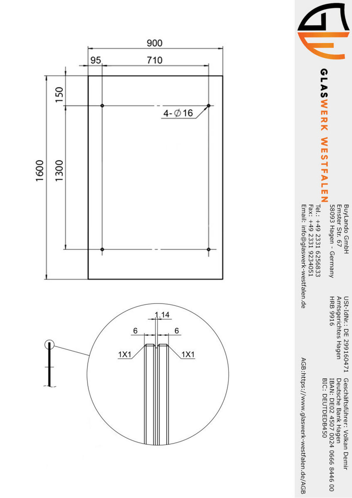 GLASVORDACH 160x90 cm Sicherheitsglas Edelstahl Klarglas S-Schwarz - Transparent, Glas (160/1.31/90cm) -  Glaswerk Westfalen