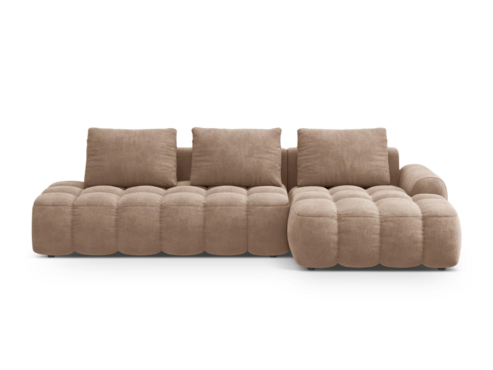 AUSKLAPPBARES-ECKSOFA rechts mit Container Linz aus Samt dunkelbeige 3 Sitzplätze - Mokka, Textil (142/275cm) - Cosmopolitan Design