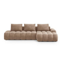 AUSKLAPPBARES-ECKSOFA rechts mit Container Linz aus Samt dunkelbeige 3 Sitzplätze - Mokka, Textil (142/275cm) - Cosmopolitan Design