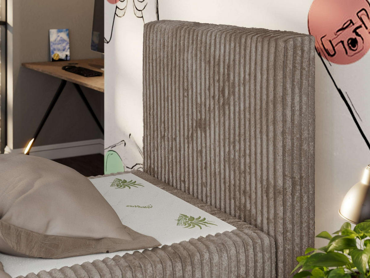 JUGENDBETT TILIO DUO 90/200 - Hellbraun Cord - H3 - Rechts Seite - Hellbraun, Textil (90/200cm) - MKS
