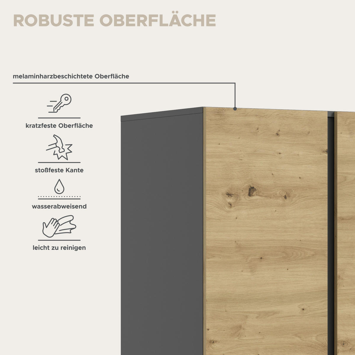 KLEIDERSCHRANK 2TÜRIG Anga Artisan Eiche 80/51/180 cm - Anthrazit, Holzwerkstoff (80/180/51cm) - Xonox