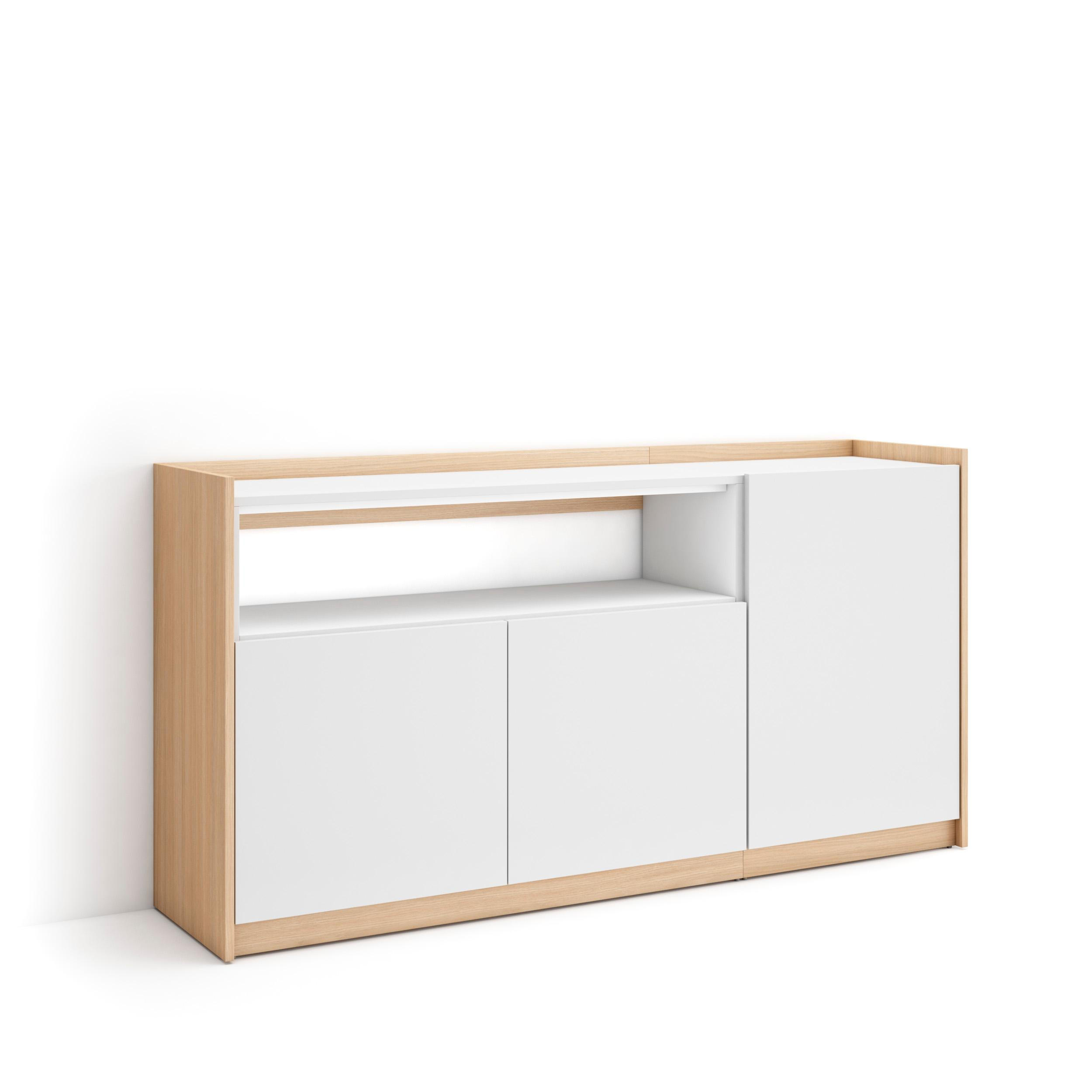 SIDEBOARD, Highboard, Weiß und Eiche Soft, 156/37/80cm - Weiß, Holzwerkstoff (156/80/37cm) - Skraut Home