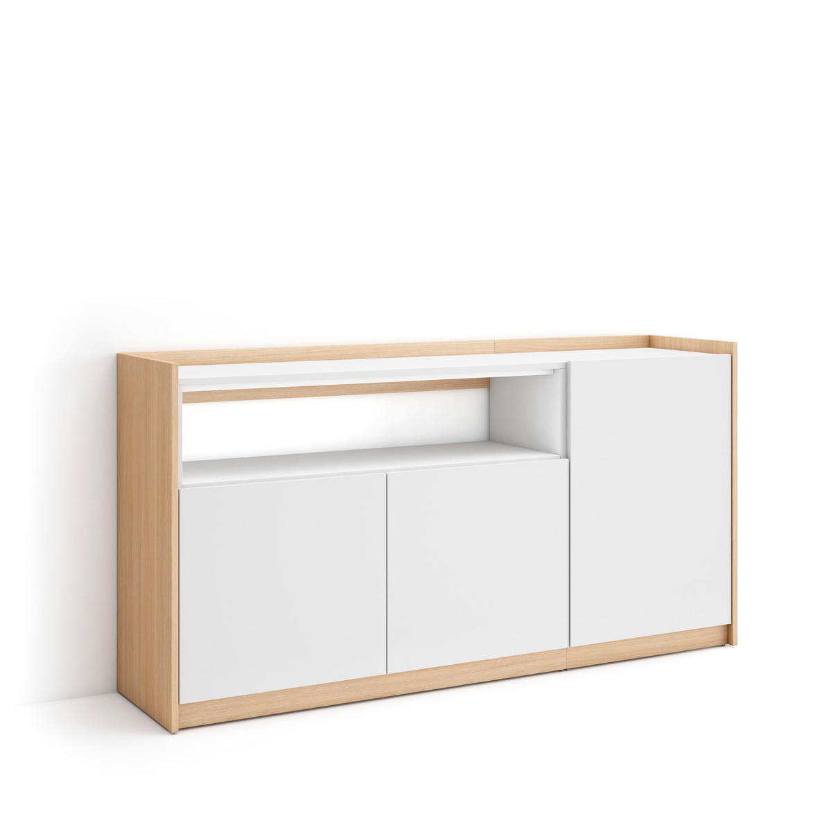 SIDEBOARD, Highboard, Weiß und Eiche Soft, 156/37/80cm - Weiß, Holzwerkstoff (156/80/37cm) - Skraut Home