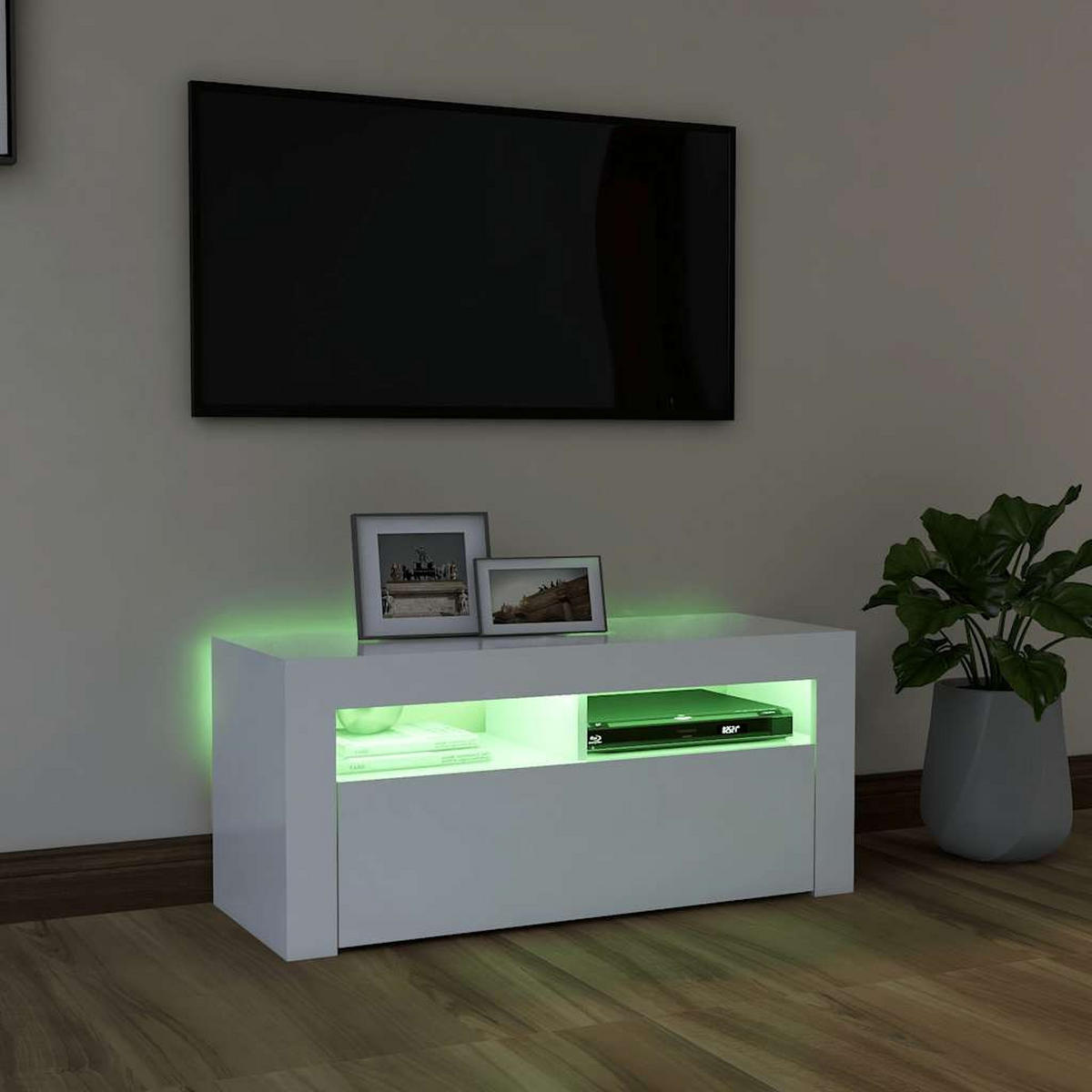 TV-SCHRANK Mit Led-Leuchten Weiß 90/35/40 Cm - Weiß, Holz (90/40/35cm) - vidaXL