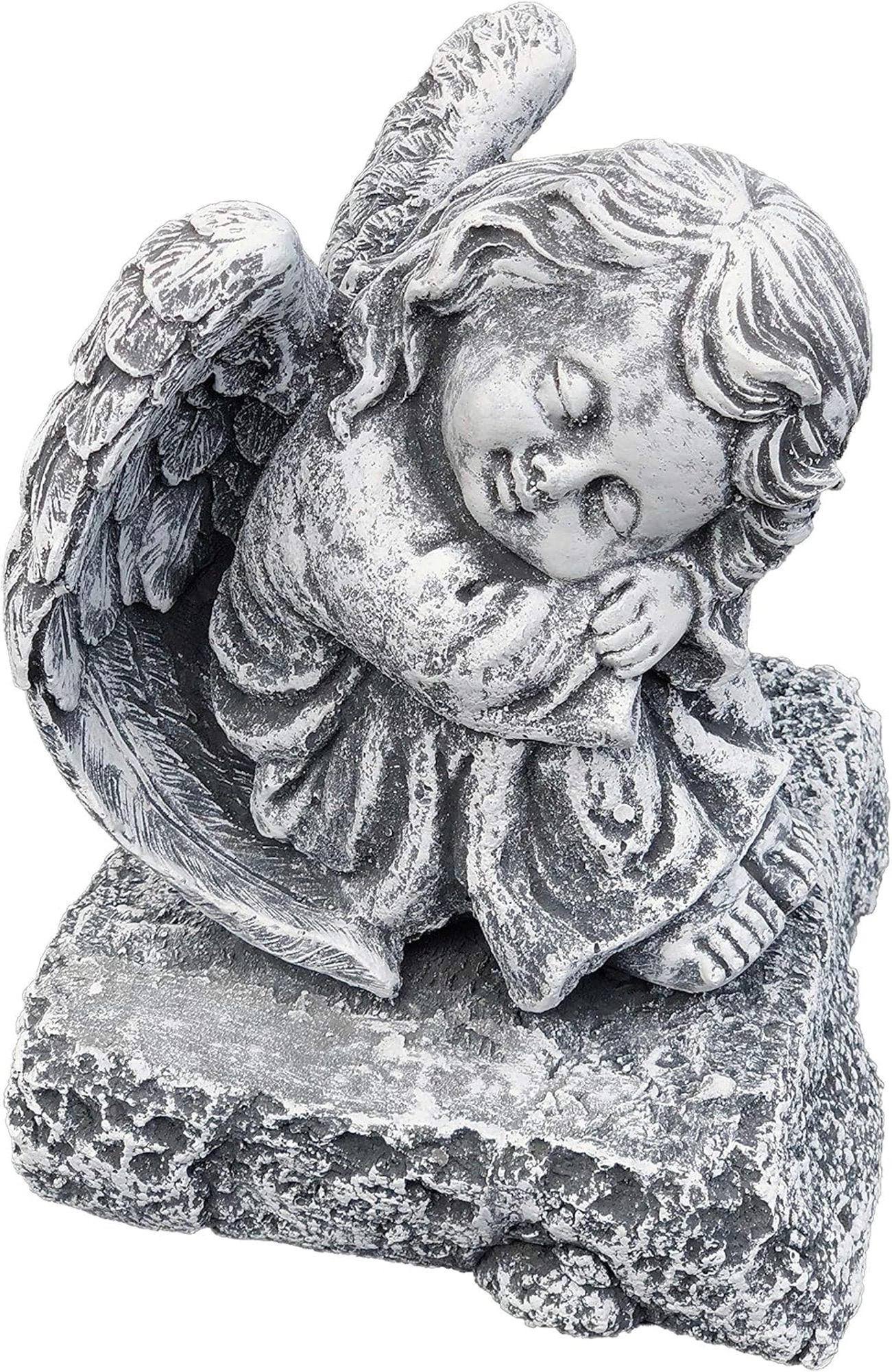 STEINFIGUR Engel auf Fels sitzend, massiver Steinguss, Frostfest - Grau, Stein (17/23/18cm) - stoneandstyle