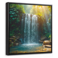 LEINWAND Bilder mit Rahmen - Wasserfall - Dschungel - Sonne - Grün - Natur - 20x20 - Grün, Textil (20/20cm) - MuchoWow