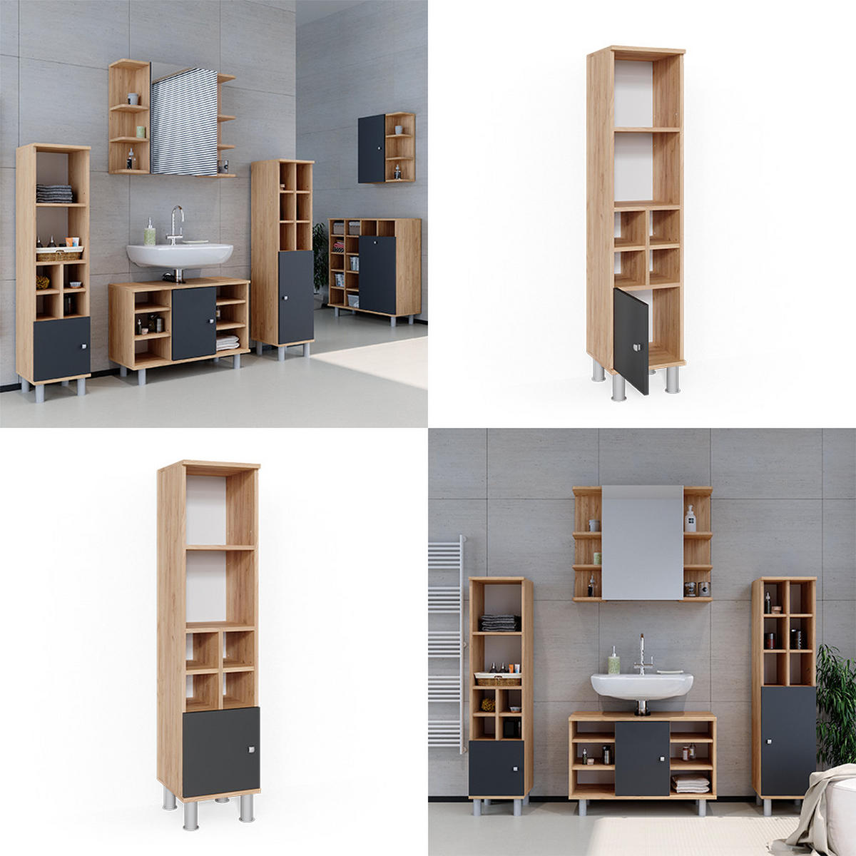 MIDISCHRANK Fynn Anthrazit 30 x 130.6 cm kleine Tür - Anthrazit, Holzwerkstoff (30/130.6/30cm) - Vicco