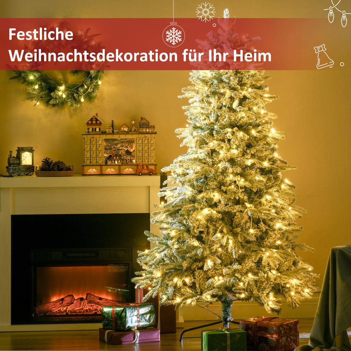WEIHNACHTSBAUM, 180 cm, Kunststoff, Stahl, Weiß - Weiß, Kunststoff (180cm) - HOMCOM