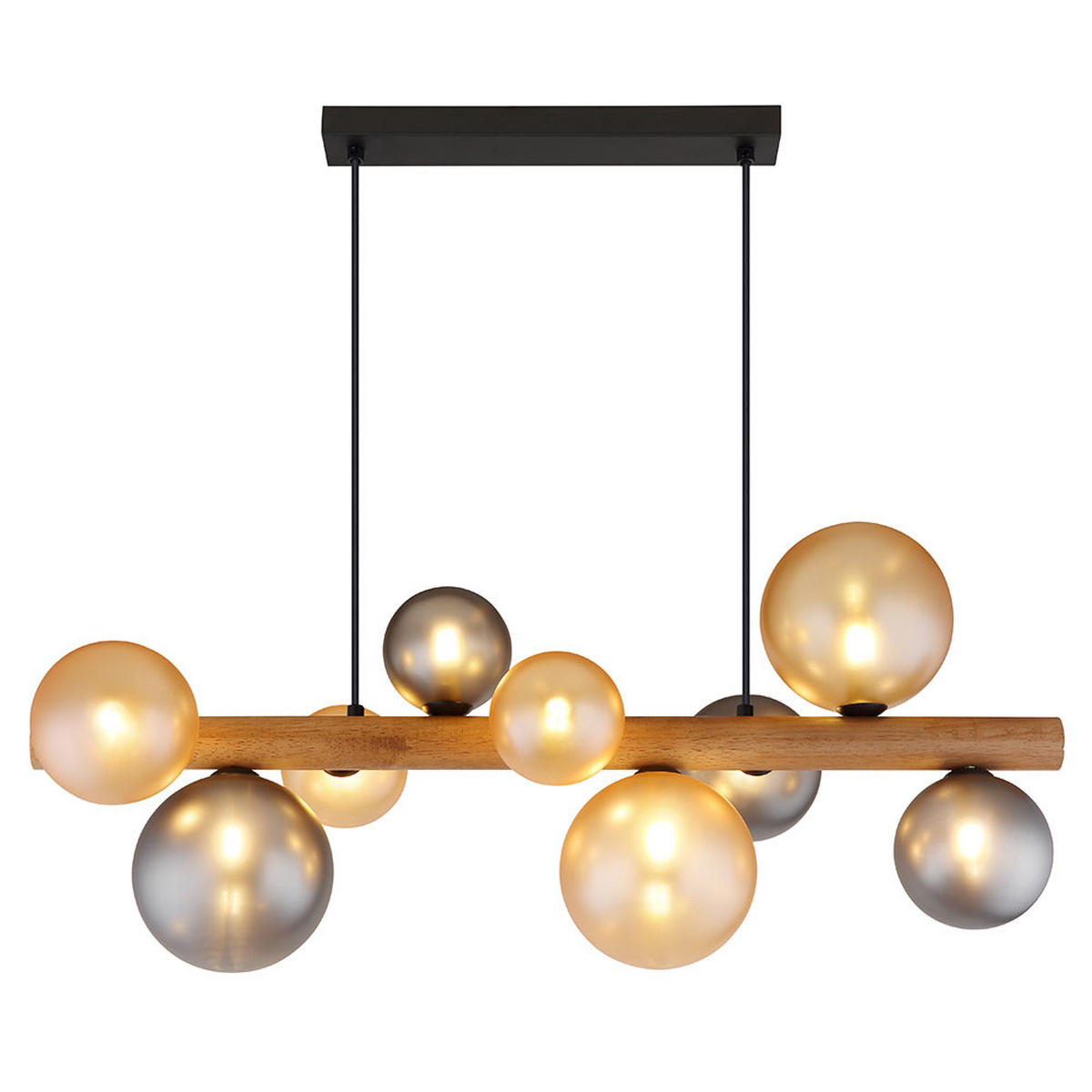 HÄNGELEUCHTE RIHA Metall, braun, 9-flammig - Braun, Holz (78/29/150cm) - Globo Lighting