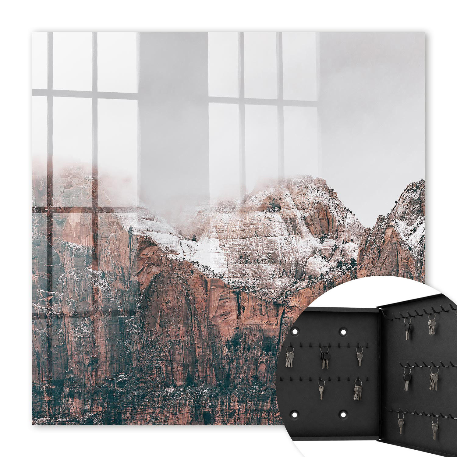 SCHLÜSSELBOX Schwarz 30x30 cm- Türöffnung nach rechts - Stille der Berge - Braun, Metall (30/30/5cm) - TULUP