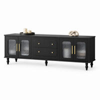 TV-LOWBOARD aus Spanplatte 175x38x55 cm Schwarz mit Riffelglastüren und Schubladen - Schwarz, Holzwerkstoff (175/55.5/38cm) - IVMEU
