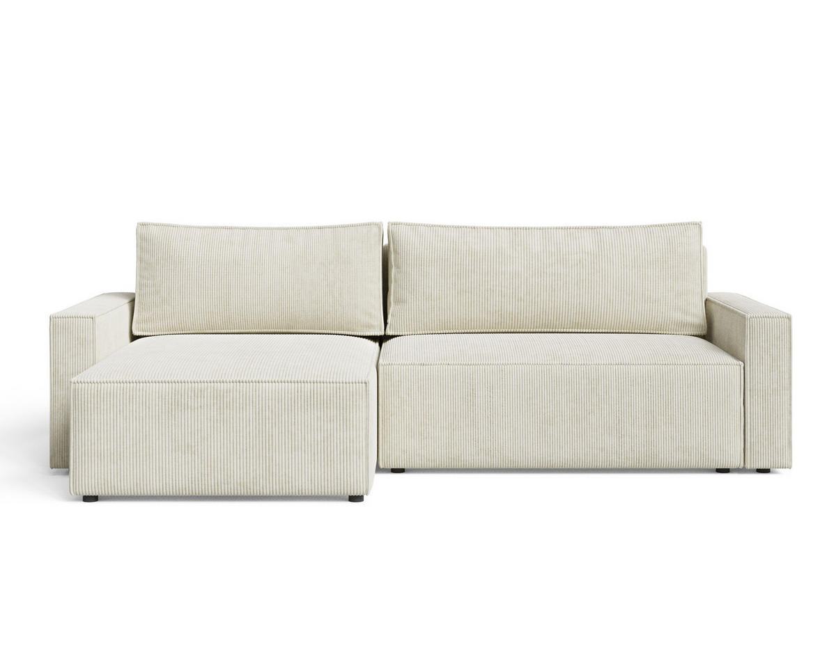 ECKSOFA LIVIO L mit Schlaffunktion und Bettkasten, weicher, dicker Cord pet friendly - POSO 135 - Schwarz, Holz (230/90/195cm) - Dekori_Interiors