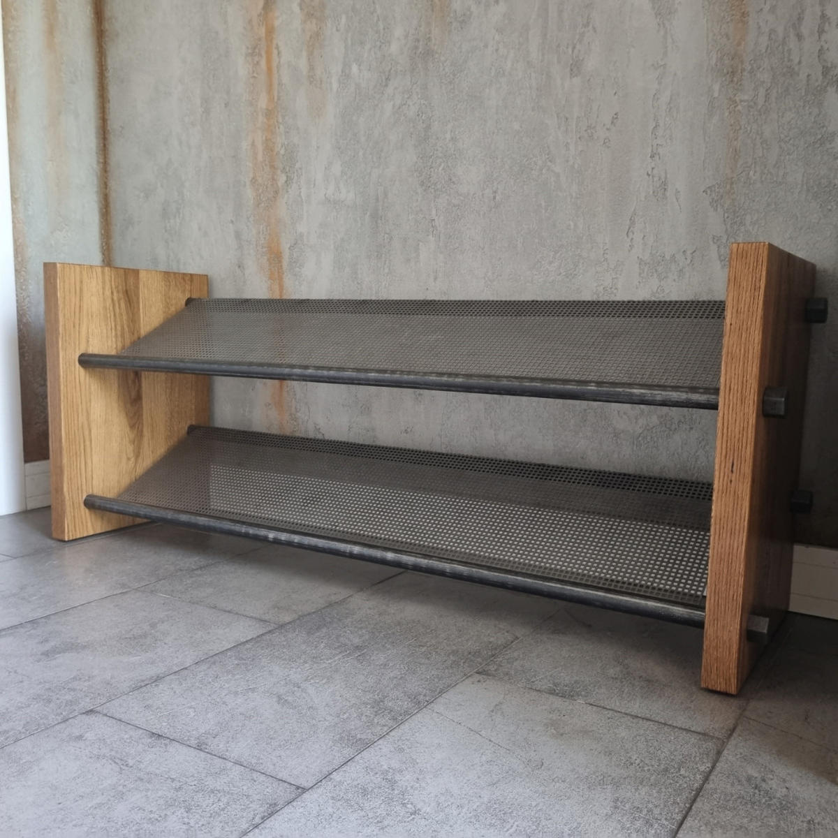 SCHUHREGAL aus Massivholz mit 2 Metallregalen OREST I - Eichefarben, Holz (100/50/35cm) - Rawood Furniture