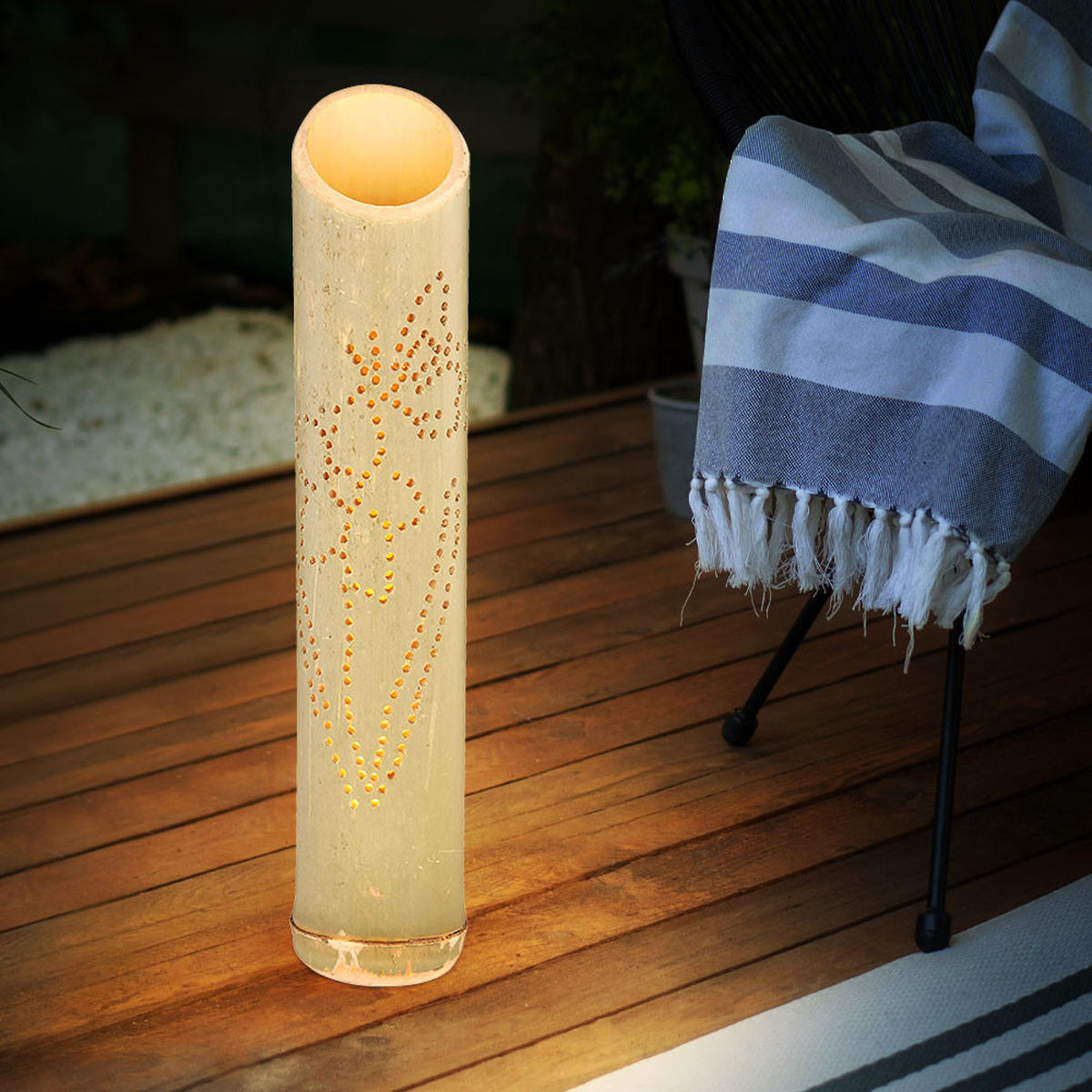 LED AUSSENLEUCHTE Bambus Grün 2er Set - Grün, Holz (9/9/49.5cm)