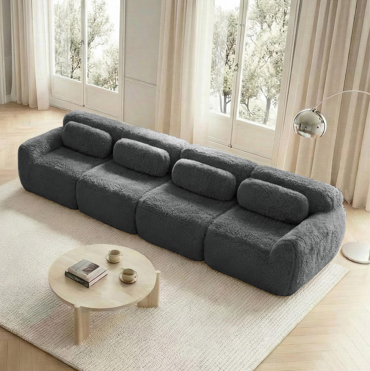 SOFA modular Plüsch Grey - Grau, Kunststoff (104/73/378cm) - Meubliv