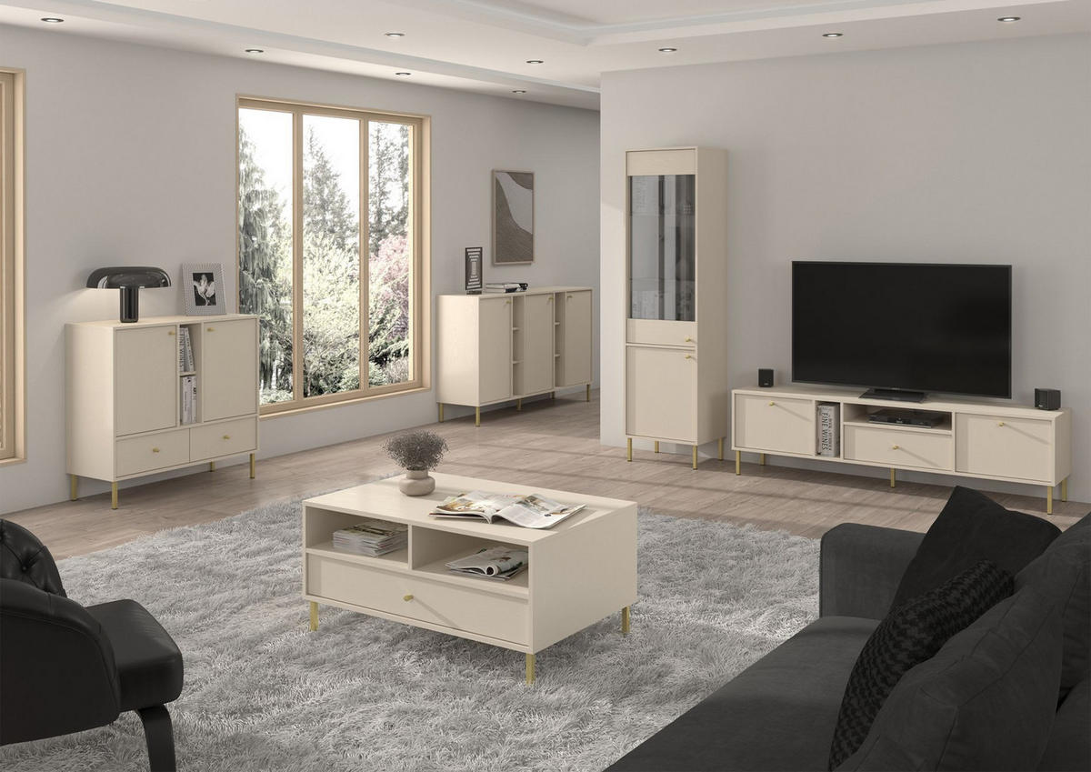 SIDEBOARD Oktio Sandbeige 159 cm - Beige/Goldfarben, Holzwerkstoff/Metall (157.7/95/40.8cm) - Selsey