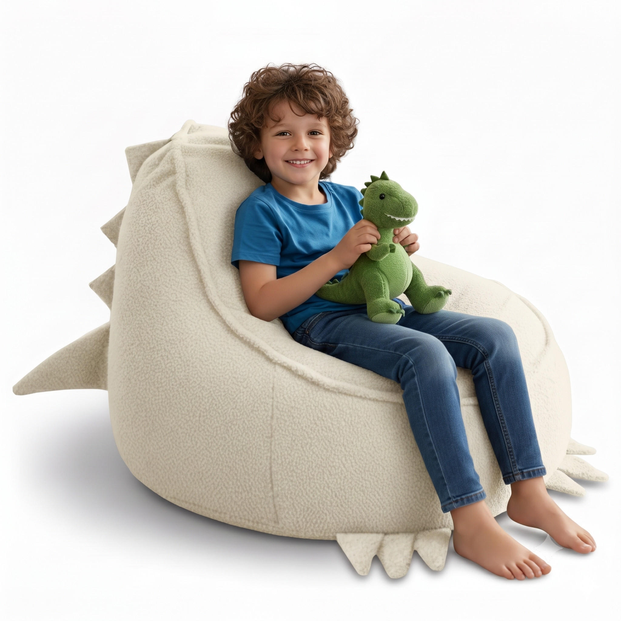 SITZSACK FÜR KINDER Dino 75/75/55 cm, weicher Bouclé 315 g/m², abnehmbarer Bezug, Lamb Cloud - Creme, Textil (75/55/75cm) - Dreamroots