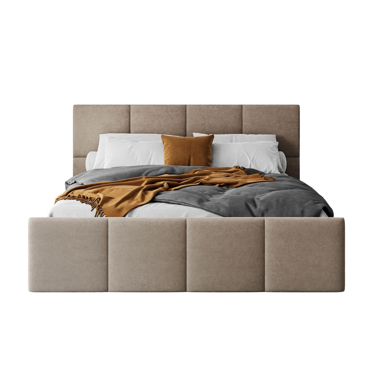 POLSTERBETT AVA 140x200 cm Boston Trufa, 34 Holzlatten, Kopfteil 91 cm - Beige, Textil (140/200cm) - Lookway