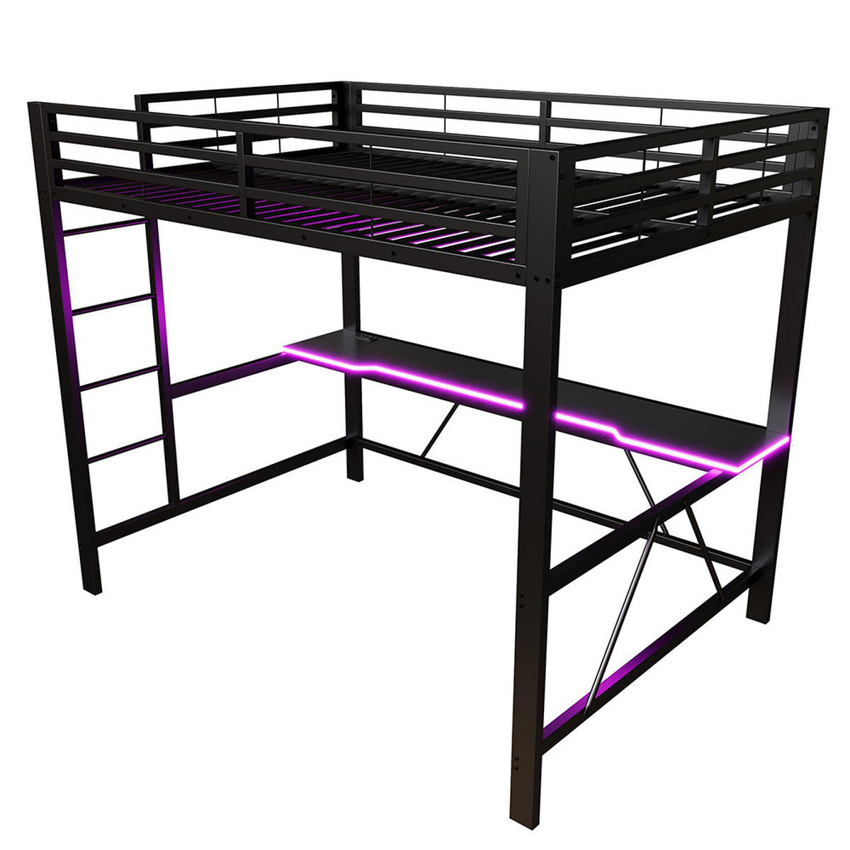METALLBETT 140x200 cm mit Schreibtisch in Schwarz - Schwarz, Metall (140/200cm) - KOMHTOM