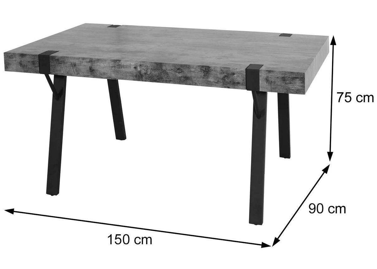 ESSTISCH Grau - Grau, Holz (90/150/75cm) - MCW