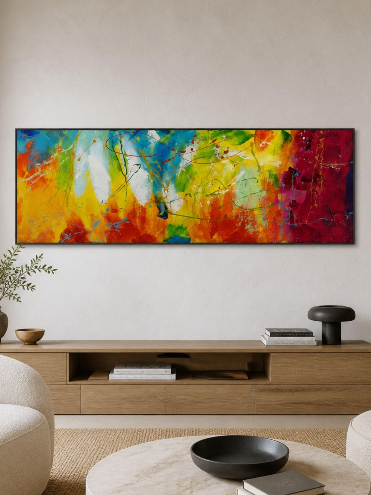 ÖLGEMÄLDE 150/50 cm - Blau/Gelb, Holz/Textil (150/50cm) - KUNSTLOFT