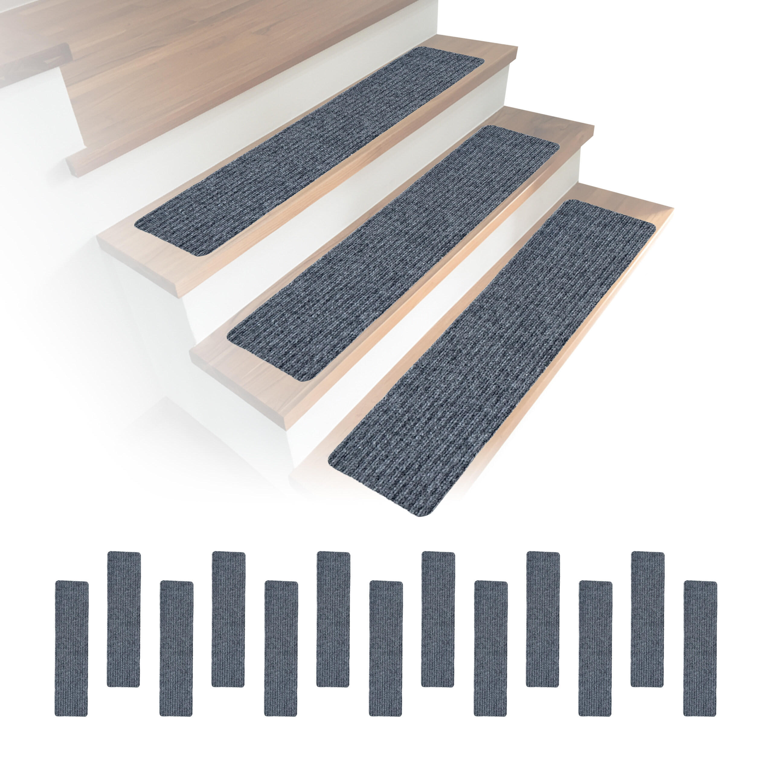 STUFENMATTE Hellgrau 16er-Set selbsthaftend 75x20 cm - Grau, Kunststoff/Textil (20/75/0.75cm) - Relaxdays