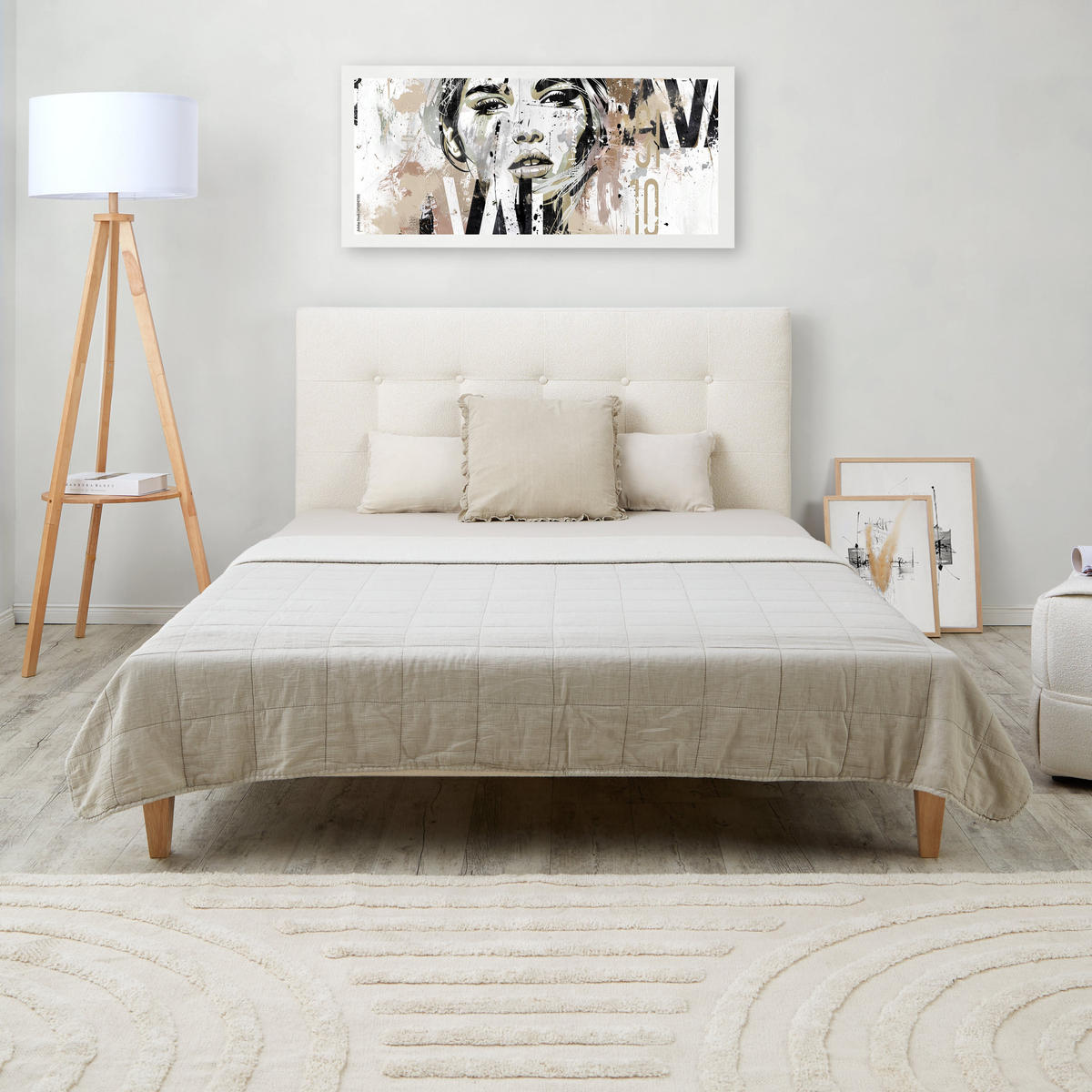POLSTERBETT Bouclé mit Matratze 140/200 cm in Beige - Beige, Textil (140/200cm) - Homestyle4u