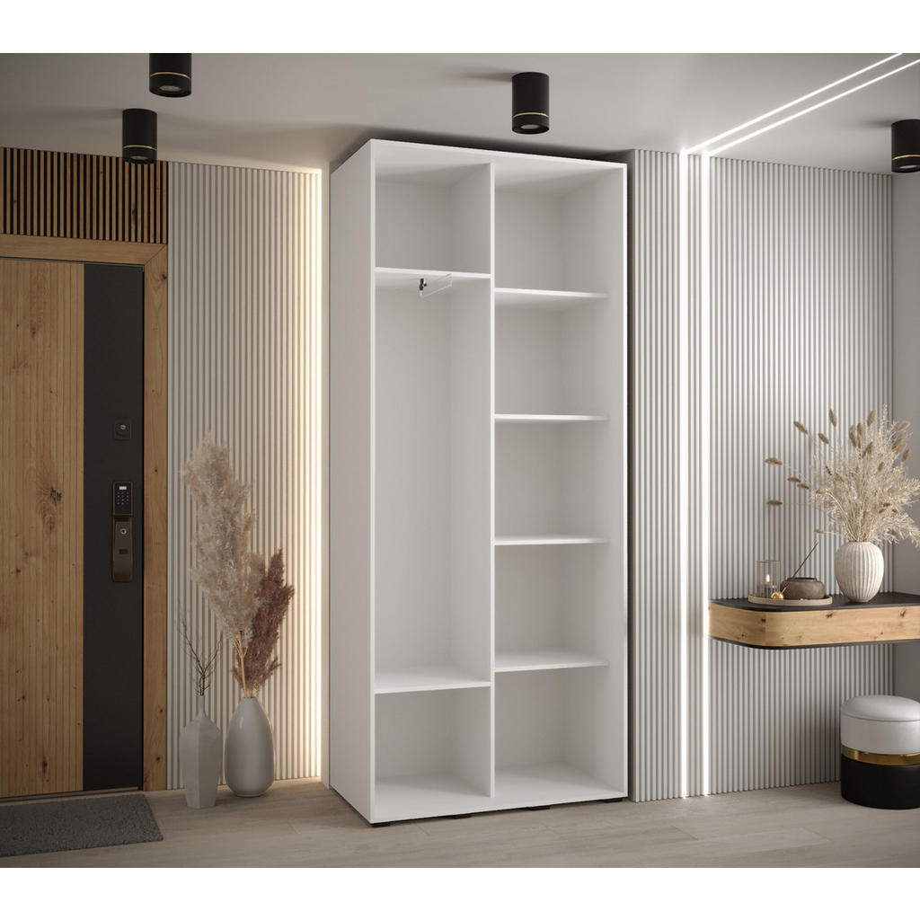 Thumbnail - Abiks Möbel Schwebetürenschrank, Weiß, Weiß, Silber, Metall, Nachbildung, 6 Fächer, 120x235x45 cm, Schlafzimmer, Kleider...