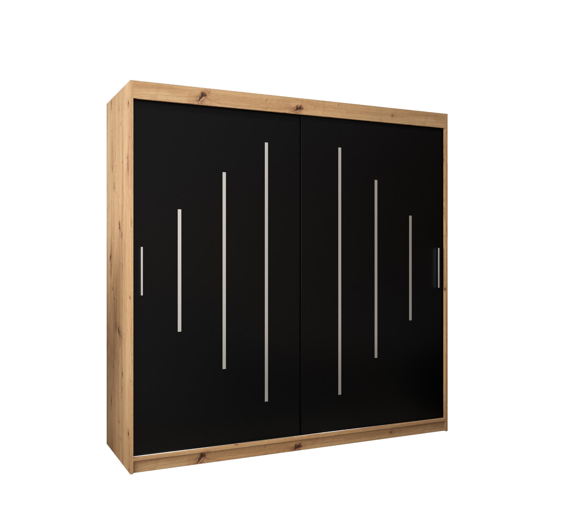 Abiks Möbel Schwebetürenschrank Eiche Artisan, Schwarz 200x200x62 cm