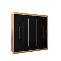 SCHWEBETÜRENSCHRANK 200/200/62 2-türig - Silberfarben/Schwarz, Holz/Kunststoff (200/200/62cm) - Abiks Möbel