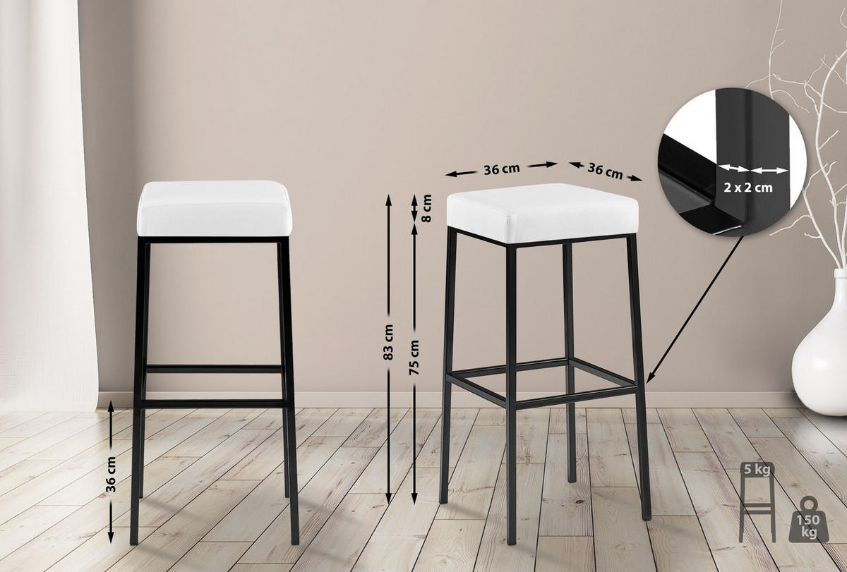 BARHOCKER Lederlook Weiß - Schwarz/Weiß, Textil/Metall (37/83/37cm) - CLP