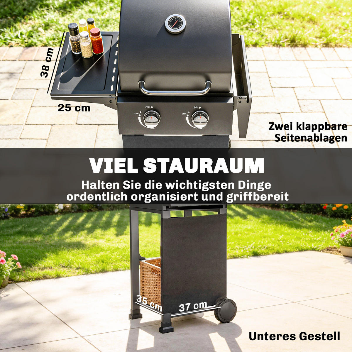 GASGRILL Stahl Metall Schwarz - Schwarz, Metall (53/111.5/95cm) - Outsunny