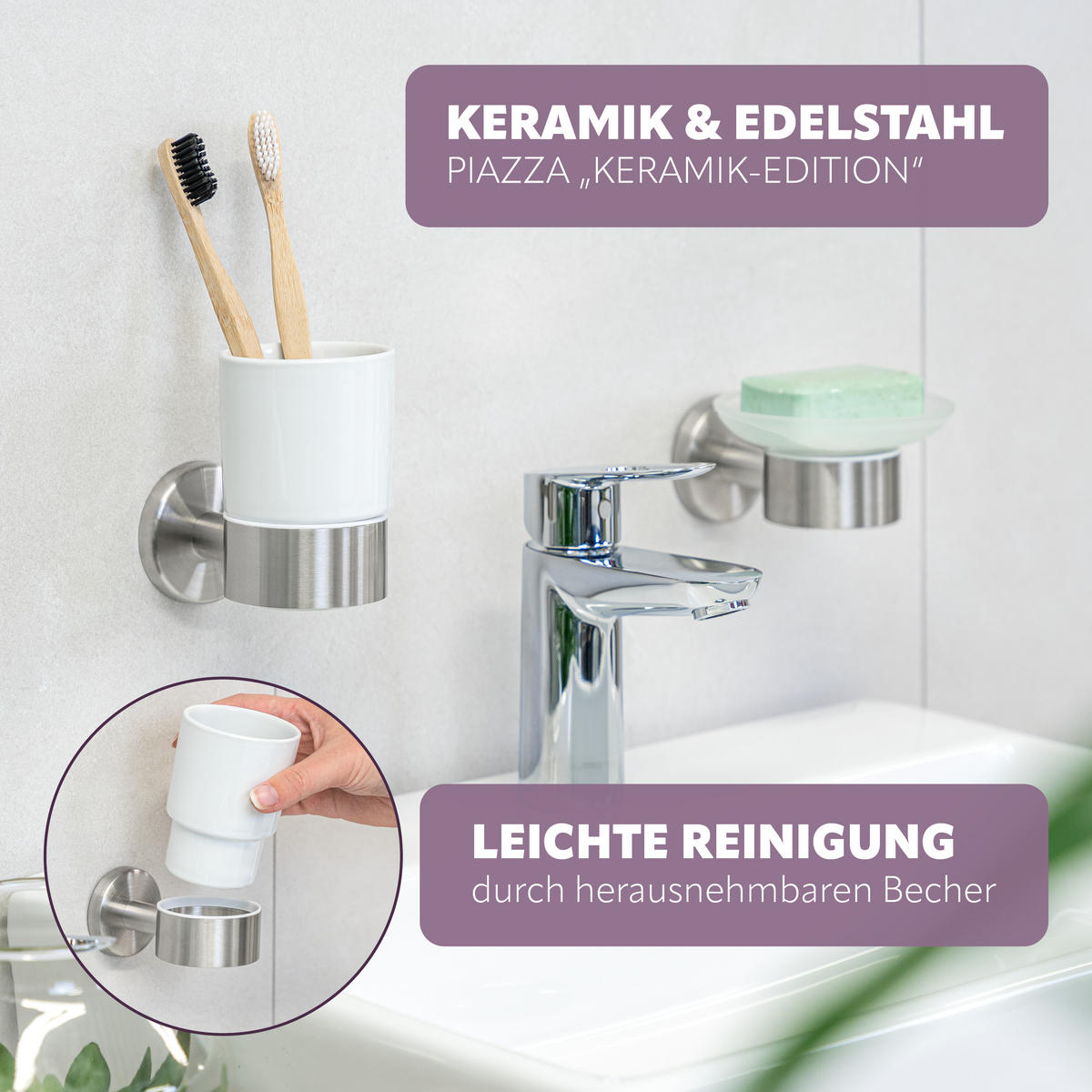 BECHERHALTER PIAZZA, weiß, Keramik - Weiß, Keramik (7/12/11cm) - bremermann