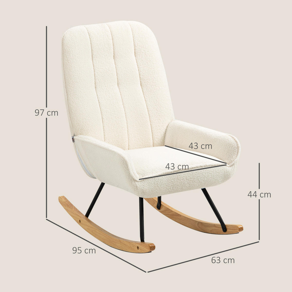 SCHAUKELSTUHL Sherpa-Vlies Schwingsessel 63/95/97 cm Cremeweiß - Creme, Holz (95/97/63cm) - Redom